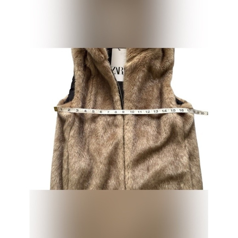Zara Light Brown Tan Hooded Faux Fur Teddy Vest Zip up Pocket Size Medium - Picture 10 of 12